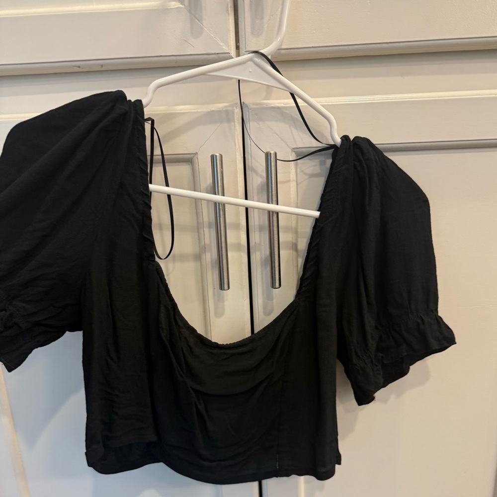 Urban Outfitters Black Ruched Crop Blouse